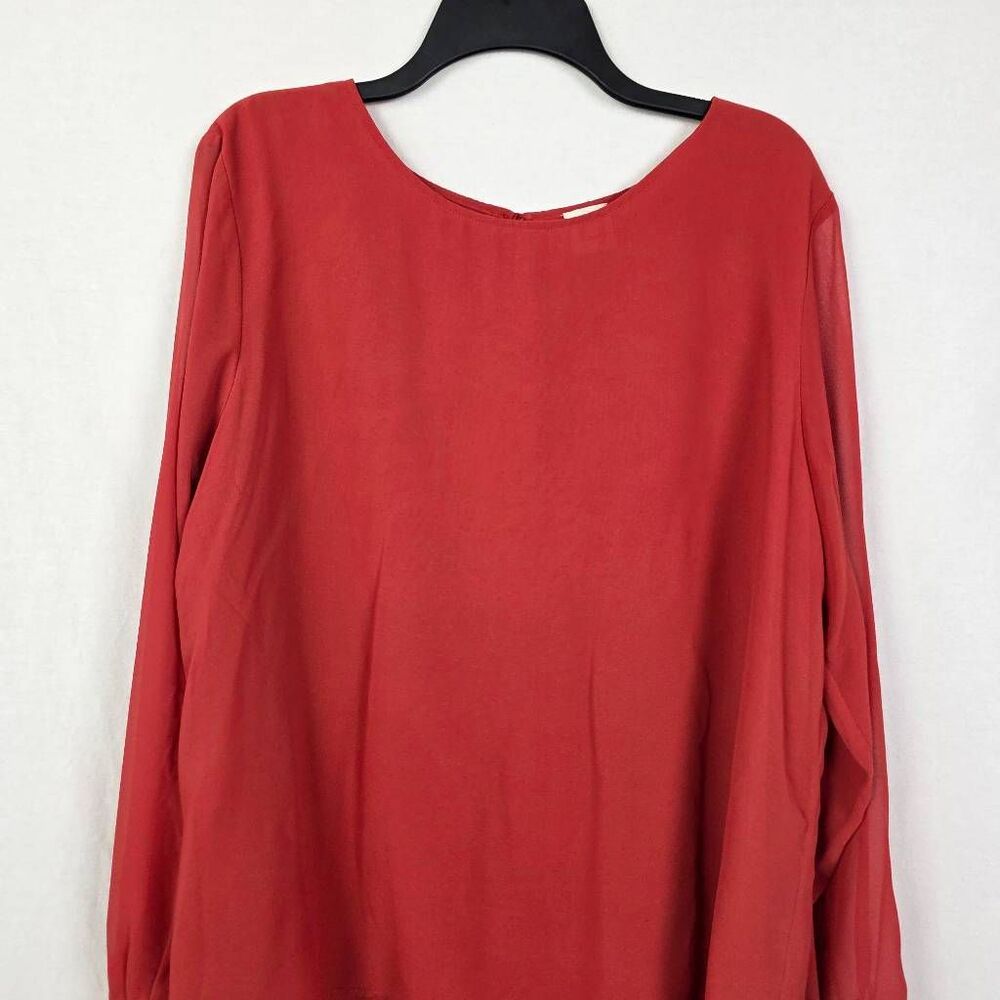 Anne Klein Sheer Blouse Coral XL Tie Sleeve - Picture 2 of 9
